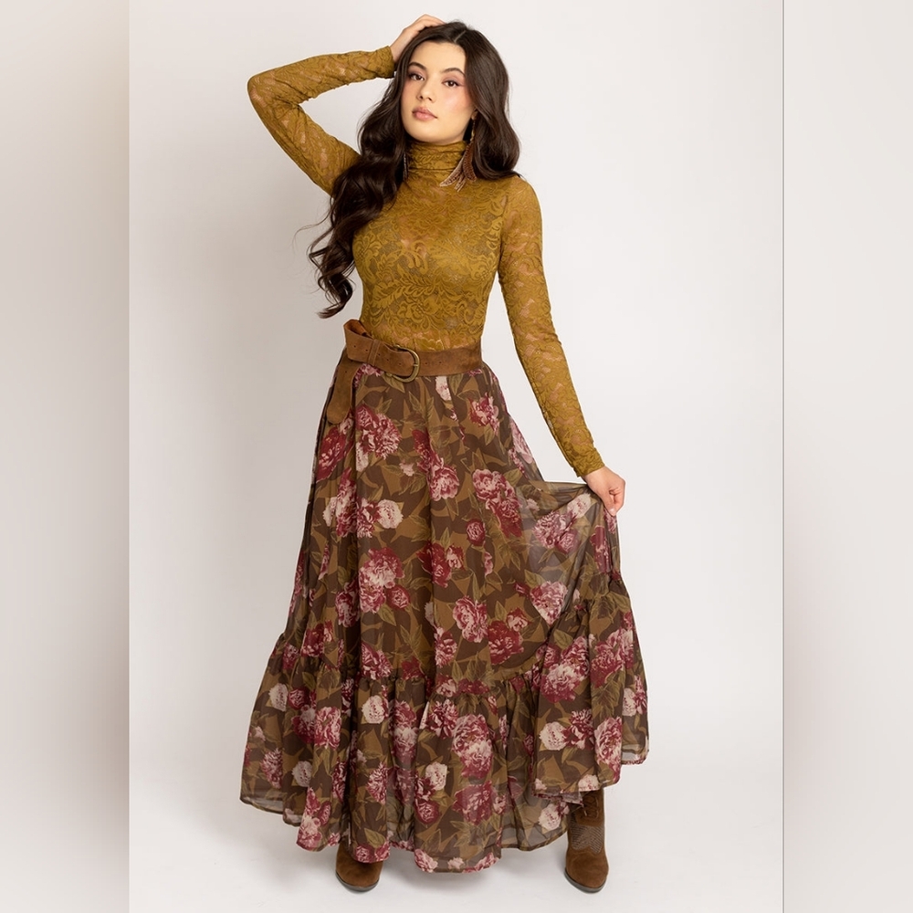 Joyfolie Annah Skirt in Bistre Floral - Picture 3 of 4